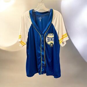 Milwaukee Brewers Women's Blue and White Jersey Button Down Size 2X
